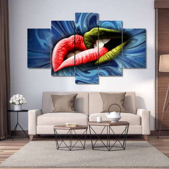 Five sets of red and green lip paintings can be customized frameless hanging paintings