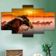 Bemalte Leinwandmalerei 5 Sätze Kombinationsmalerei Pferdegruppe Heimdekorationsmalerei unter dem Sonnenuntergang