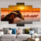 Окрашенная картина на холсте, 5 комплектов, комбинированная живопись, лошадь, группа, украшение для дома, картина под закатом