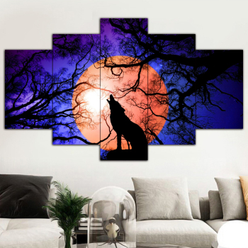 Juego de pintura de lienzo pintado pintura lobo decoración del hogar pintura bajo la luz de la luna