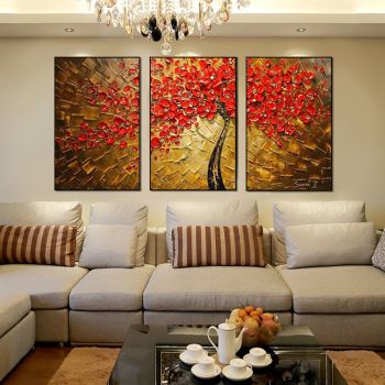 Handbemalte Blumenmesser Malerei drei Sätze Malerei Wohnzimmer Sofa Hintergrund Wanddekoration Malerei