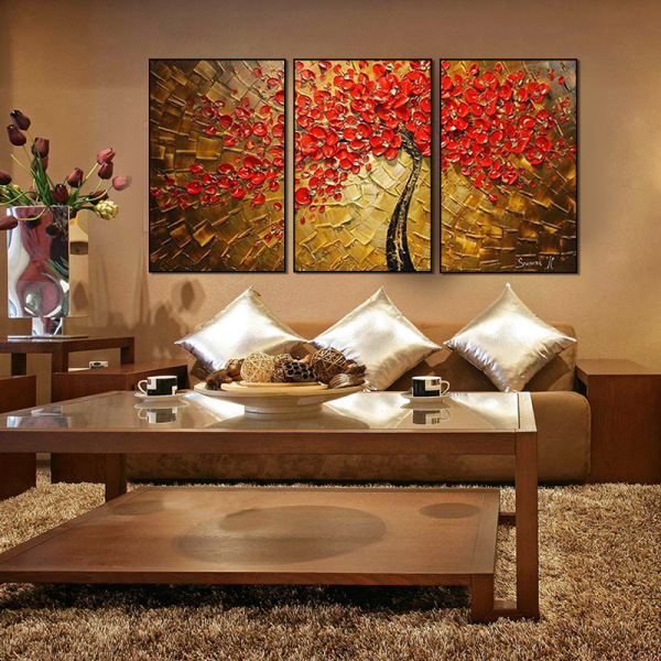Hand painted flower knife painting three sets of painting living room sofa background wall decoration painting
