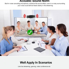 SURWAY AutoFocus 1080p Webcam with Stereo Microphone and Privacy Cover, FHD USB Web Camera, for Streaming Online Class, Compatible with Zoom/Skype/Facetime/Teams, PC Mac Laptop Desktop