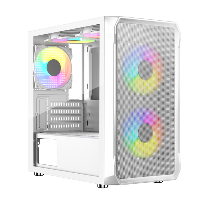White Gaming Mesh Panel Computer Case Factory Wholesale Micro ATX Gaming pc case Glass Side Game case