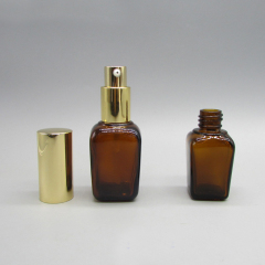 DNLB-502 Wholesale Amber Square Glass Cosmetic Lotion Pump Bottle for Cosmetics