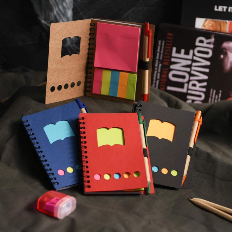 4 paquets de bloc-notes doublé pour cahier à spirale avec stylo dans le support et notes autocollantes
