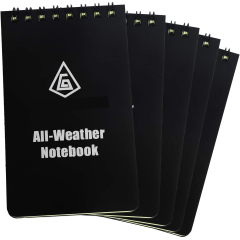 Bloc-notes étanche avec poche de douche tous temps, bloc-notes tactique avec couverture Steno Pad Memo Book (noir 5pcs)