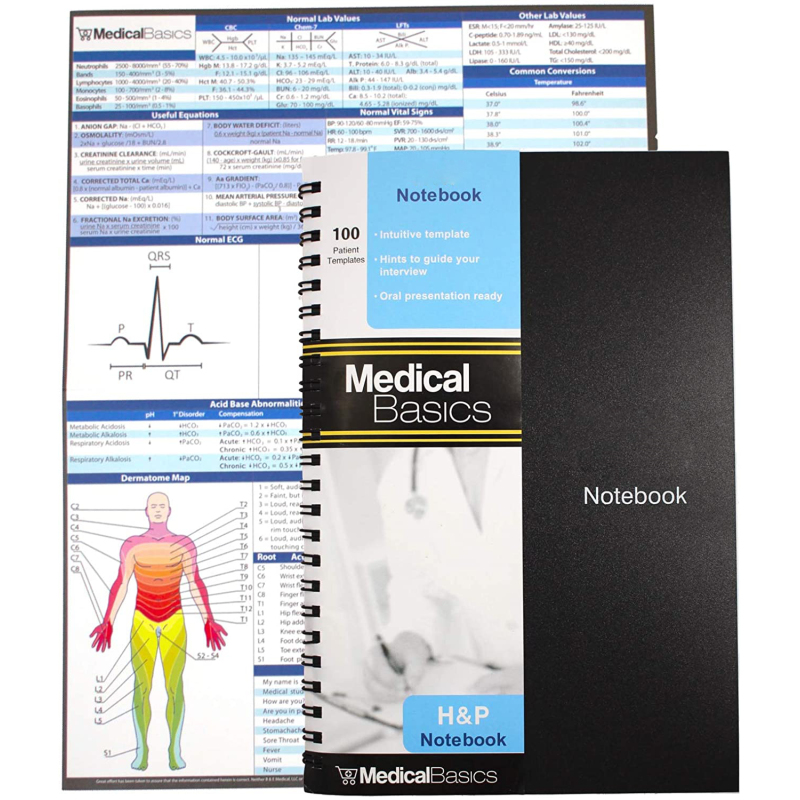 H&P Notizbuch – Krankengeschichte und physisches Notizbuch, 100 medizinische Vorlagen mit Perforationen