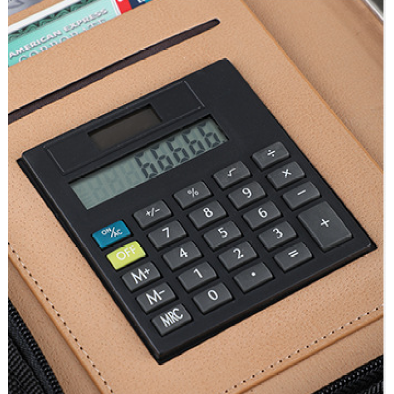 Cahier de couverture en PU à feuilles mobiles avec calculatrice