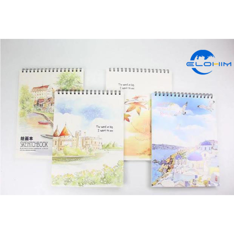 Custom Logo Color Size Spiral Hard Paper  Cover Painting Notebook Blank Inner Paper