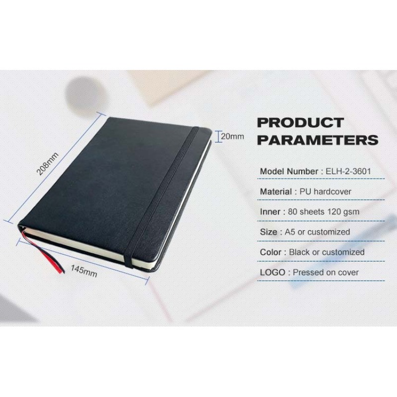 2021 Top Custom Color Logo  PU Leather Hard Cover Notebook with Elastic Band