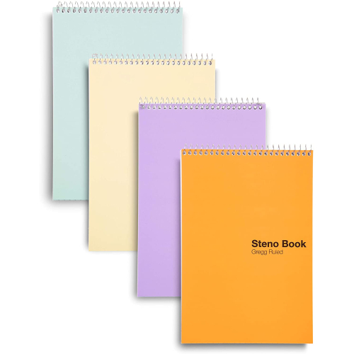 Office Steno Book - (Pastel Colors, 4 Pads/Pack, Gregg Ruled)