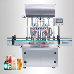Automatic 4 nozzles straight line pneumatic cylinder oil milk sanitizer paste shampoo bottling machinery 200-1000ml