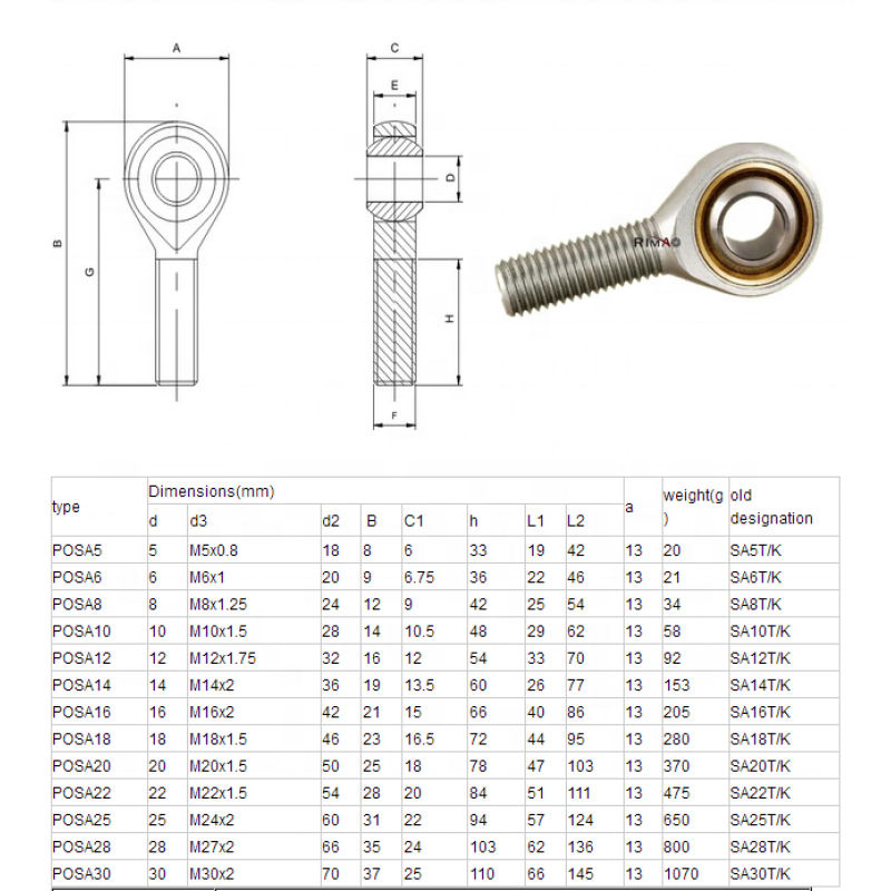 POS5A .SA5T/K phs pos rod end bearing