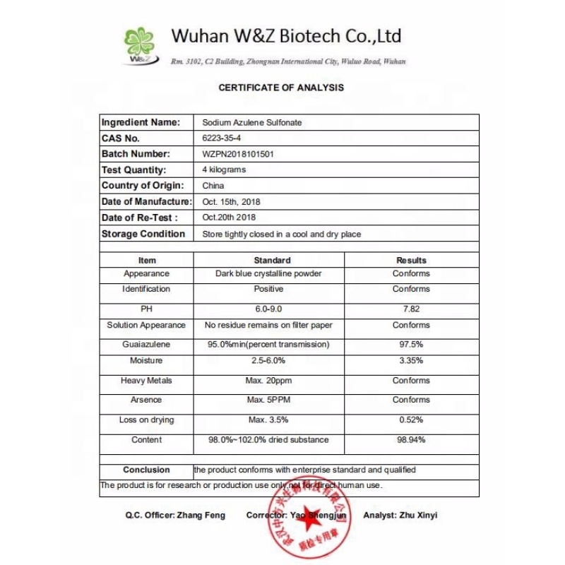 High Purity Chamomilla Extract Azulene 98% Sodium guaiazulene Sulfonate