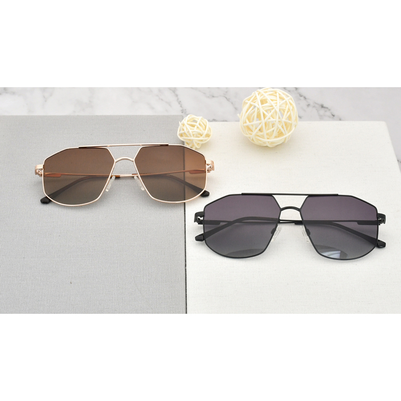 New Sun Glasses Double Bridge Metal Polarized Men Sunglasses Geometric Sun Glasses UV400 Protection
