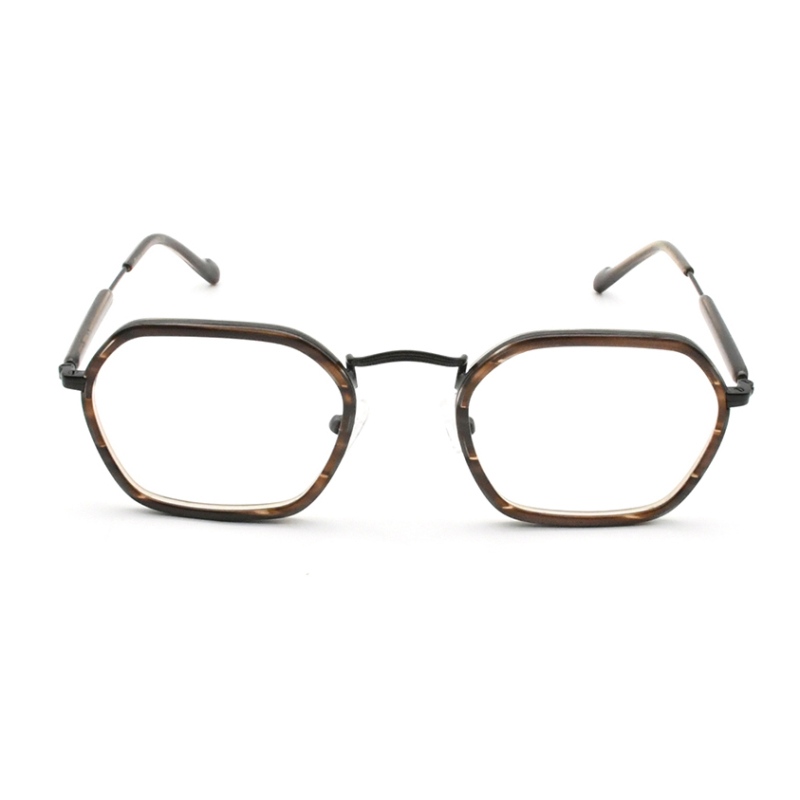 2021 Brand Vintage Stylish Geometric Acetate and Metal Mix Eyeglasses Frames with Spring Hinge