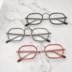 2021 Brand Vintage Stilvolle geometrische Acetat- und Metallmischungs-Brillenrahmen mit Federscharnier