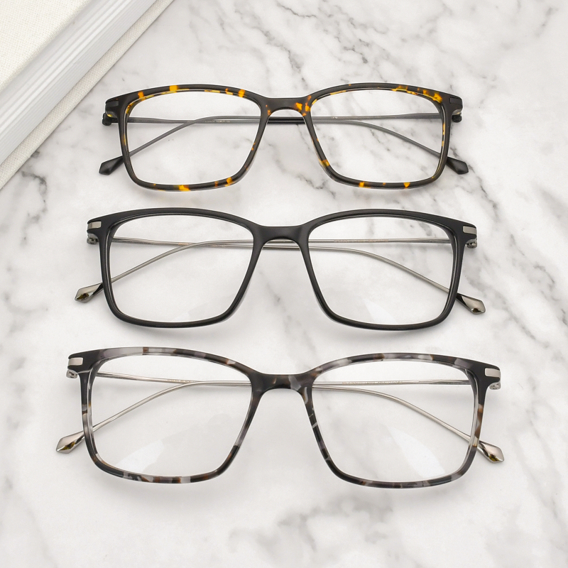 Acetate Binds To Metal Thin Stripe Frame Eyewear Rectangular Optical Frames