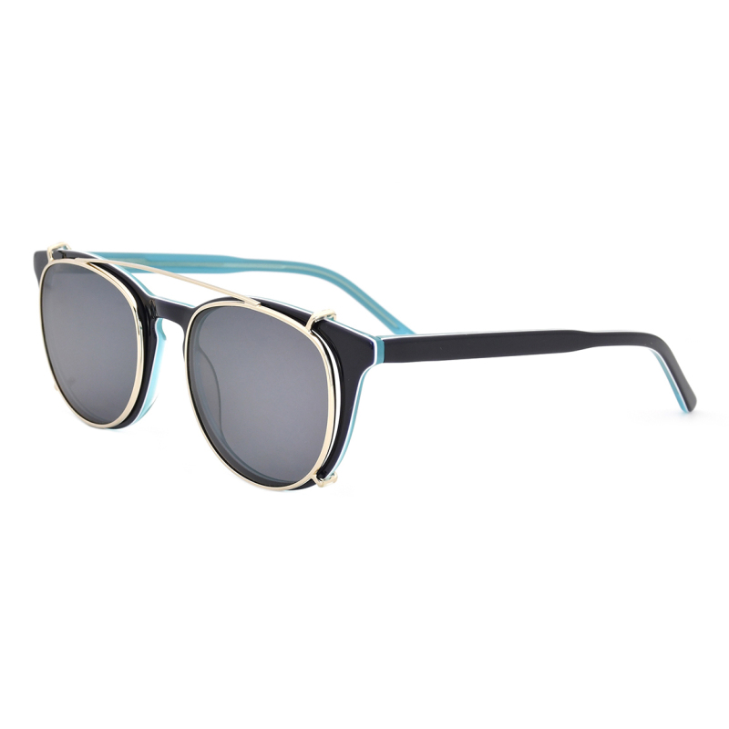 Retro Oval Clip On Glasses Frame ultra thin Optical  Eyeglasses Acetate Frame  Polarized Metal Clip Sunglasses