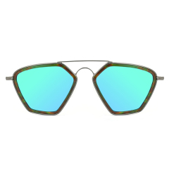 Fashionable polygonal double nose bridge acetate metal sunglasses