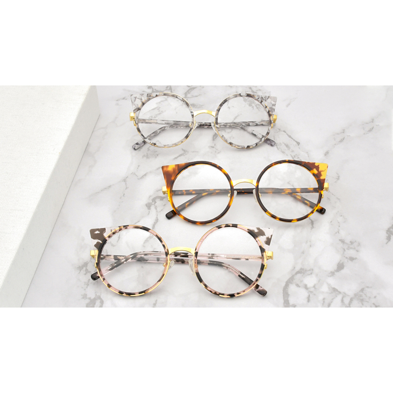 Vogue Designer Cat Eye Acetate Optical Glasses Women Round Metal Frame
