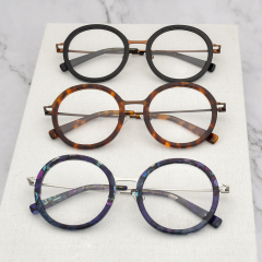 Mode Vintage Runde Acetat Metall Kombinierte Optische Brillenfassungen