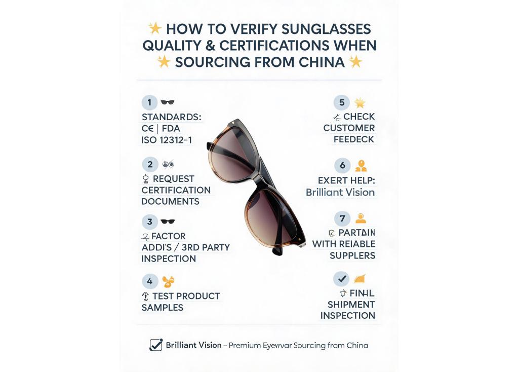 How to verify quality and certifications when sourcing sunglasses from China?