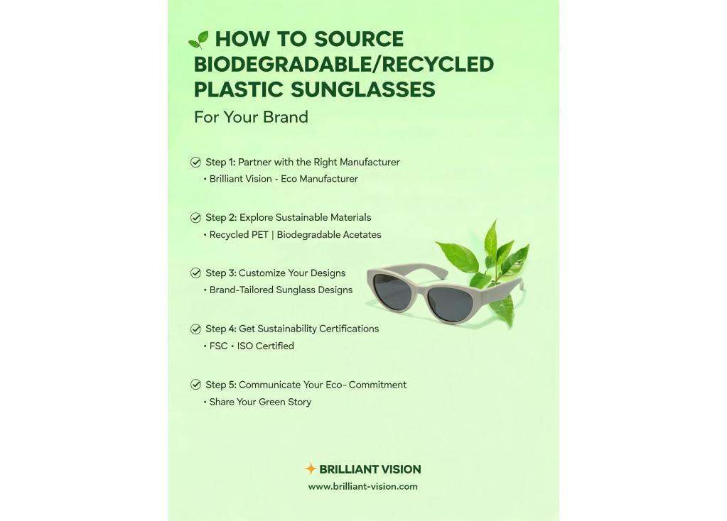 How to source biodegradable or recycled plastic sunglasses for my brand?