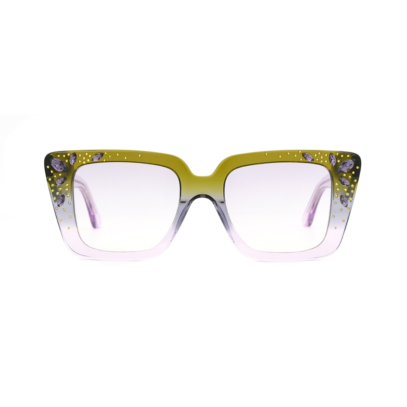 Brillen Modische Sonnenbrille mit quadratischem Rahmen aus Acetat und Diamanten
