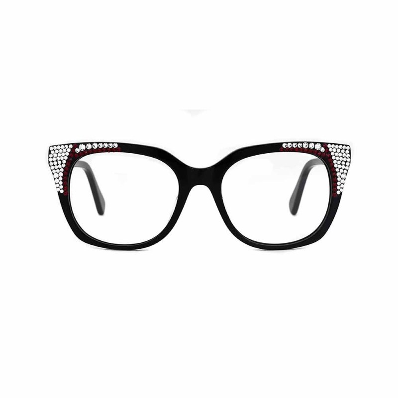 Fashion acetate frame glasses with rhinestones Diamond frame glasses 