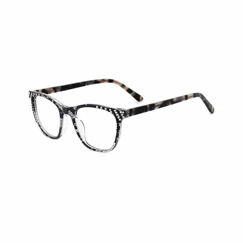 Fashion acetate frame glasses with rhinestones optical glasses