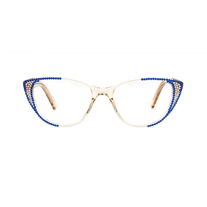 Fashion acetate frame glasses with rhinestones optical glasses