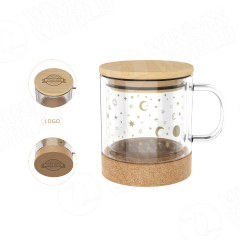 Glass Mug Tea Cup Double Wall Heatproof Insulated Glass with Bamboo Cups & Saucers High Borosilicate Glass Customize Cups