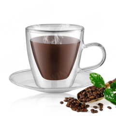OEM  Double Wall Borosilicate Glass Coffee Tea Cup Set With High Quality Saucer
