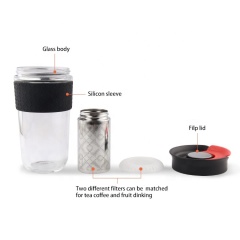 wide mouth tea infuser glass travel mug with lid