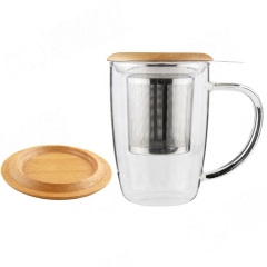 Glass Coffee Mug Tea Cup Single Wall Heatproof Insulated Glass with Bamboo Cups & Saucers High Borosilicate Glass
