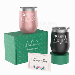 Read To Ship 12oz Christmas  Double Wall Stainless Steel Insulated 2pcs Wine Tumbler Gift Set