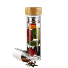 Double wall glass tea infuser tumbler tea bottle with strainer 500ML