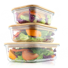 Eco-friendly Bamboo Food Containers Glass Food Container Boxes Borosilicate Container In Bulk Food Storage Box