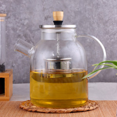 Eco-friendly Bamboo Lid Tea Pot Glass Tea Maker With Stainless Steel Infuser