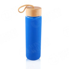 Glass Water Bottle With Nature Bamboo Lid Glass Bottle With Customized Colours Silicone Sleeve Glass Water Bottle