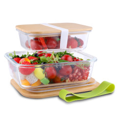 Eco-friendly Bamboo Food Containers Glass Food Container Boxes Borosilicate Container Food Storage