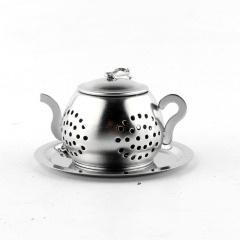 Food grade cute teapot shaped stainless steel tea strainer with chain