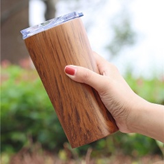 leak proof wood grain double wall insulated stainless steel water bottle thermo flask