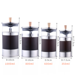 High Quality Stainless Steel Customized Coffee Plunger Borosilicate Glass French Press 350ML With Wooden Handle