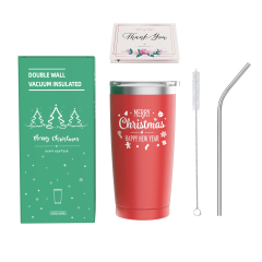 Drinking Flask Christmas Tumbler Cup Bulk Stainless Steel Double Wall Cup with Lid, Straw and Cleaning Brush