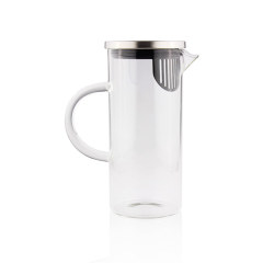 Glass carafe high quality water pitcher glass water jug with BPA free plastic infuser and metal lid