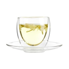 high quality double wall glass travel tea cup with saucer