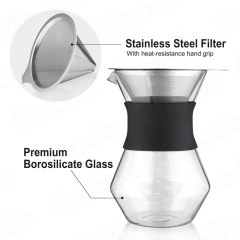 Pour Over Coffee Maker with Double-layer Stainless Steel Filter, 20 Ounce, Coffee Dripper Brewer & Glass Coffee Pot